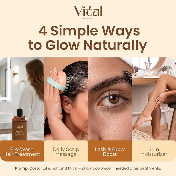 Castor Oil Organic & Cold Pressed – Nourishing Treatment for Hair & Skin – Eyelash & Brow Serum – Aceite de Ricino - Hexane Free, Vegan, 8oz