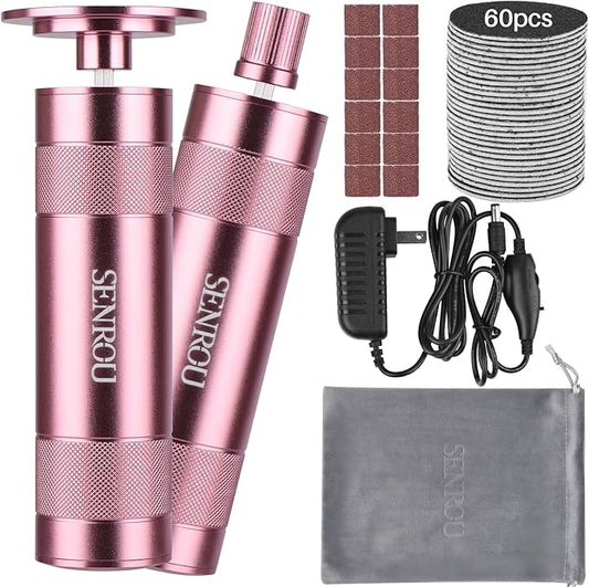 Electric Foot File Callus Remover, 2-in-1 Nail Grinder, Adjustable Speed, 60 Sandpaper Discs, Rose Gold