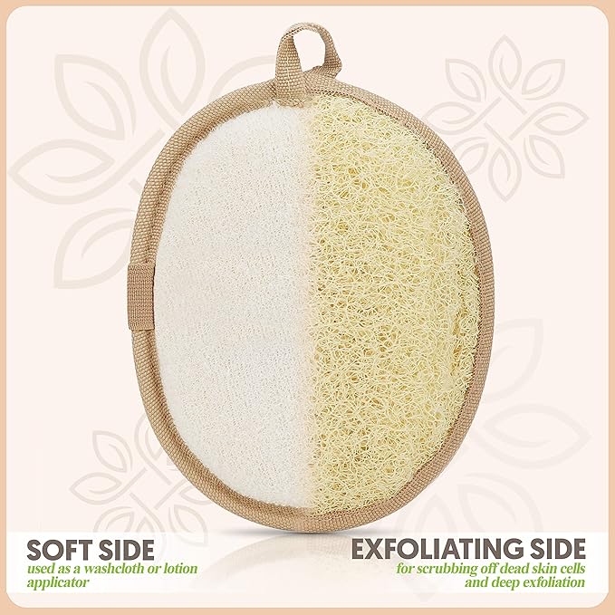 Almooni Natural Loofah Exfoliating Body Scrubber, Made with Natural Egyptian Shower Loofah Sponge, Bath Shower Loofah Sponge for Women and Men, for Face and Body That Gets You Clean - 2 Count (1 Pack)
