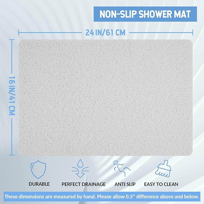Non-Slip Bathtub Mat, 2 Pack Anti Slip Shower Mat, Fast Drying Bathtub Mats, Foot Scrubber Mat, Anti Slip Mat for Tub, Floor, Bathroom, Kitchen, Home, Hotel (White 24"×16"+24"×16")