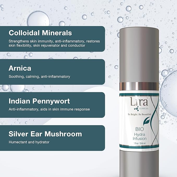 Lira Clinical BIO Hydra Infusion - Hydrating Face Serum with Hyaluronic Acid, Plant Stem Cells, and Minerals - Lightweight Facial Serum for Smooth, Refreshed Skin - Travel Size Daily Skincare - 1 Oz