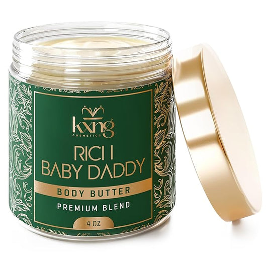 KXNG Cosmetics Luxury Shea Body Butter Cream – 4oz | Organic Body Butter for Men & Women with Cocoa, Mango & Coconut Oil | Moisturizing Cream for Hands, Feet & All Skin Types – Rich Baby Daddy