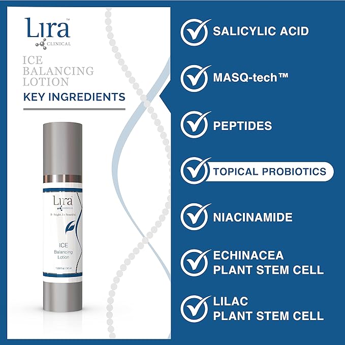 Lira Clinical ICE Balancing Lotion - Lightweight Facial Oil Control Moisturizer with Niacinamide and Salicylic Acid - Daily Balancing Hydrator for Skin - Gentle Soothing & Cooling Cream - 50 ml