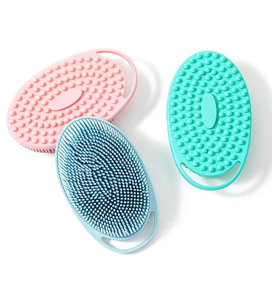 Premium Sensory Brushes for Kids or Autism,Soft Silicone Body Scrubber,2 in 1 Sensory Room Occupational Therapy,Silicone Loofah,Pets Shower Brush Bath Brush Shampoo Brush (3pcs(hangable-Oval))