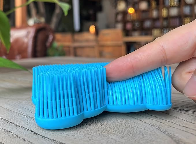 Premium Sensory Brush for Kids or Autism,Soft Silicone Body Scrubber,2 in 1 Sensory Room Occupational Therapy Sensory Brushes,Silicone Loofah,Pet Shower Brush Bath Brush Shampoo Brush(bear-light blue)