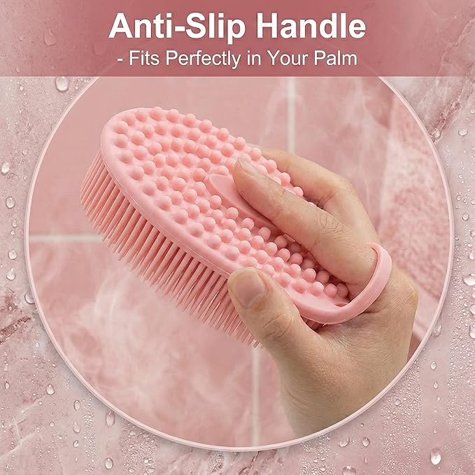 Silicone Body Scrubber Exfoliating 3 Pack, Shower Scrubber for Body,Loofah Alternative for Women Men, 2 in 1 Bath and Shampoo Brush with Handle,Body Exfoliator Tool for Skin, Back,Showering