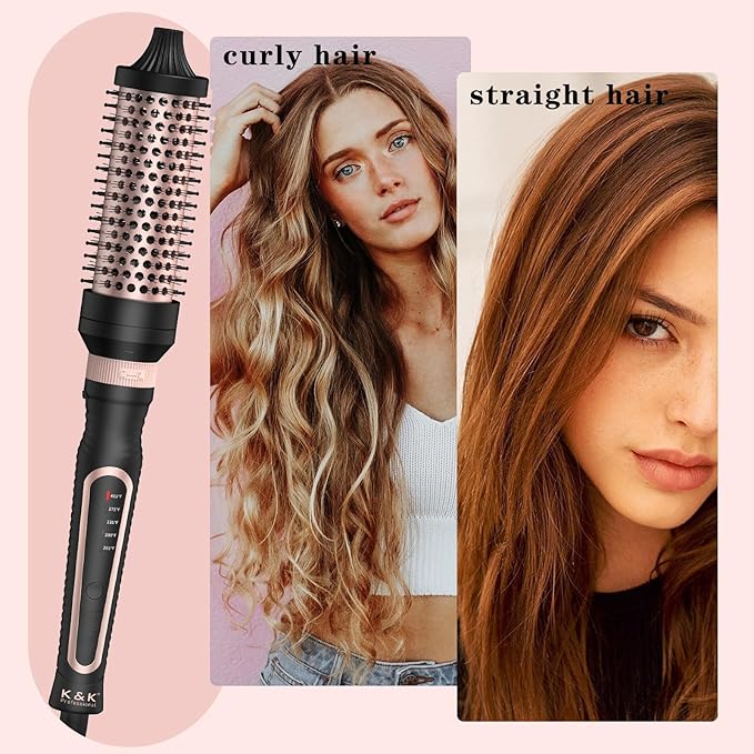 Thermal Brush 3 in 1 Set Ionic Heated Round Curling Create Volume & Smoother Hair Style for Fully Dried Hair Ceramic Fast Heating Curling Iron Brush with Temperature (Black)