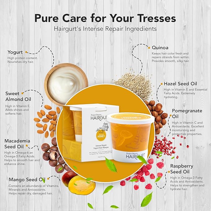 Almond Honey Intense Repair Yogurt Hair Mask – Deep Conditioner for Dry, Damaged and Frizzy Hair – Sulfate-Free, Natural Hydrating Treatment – Moisturizing Masque for Breakage – 6 oz