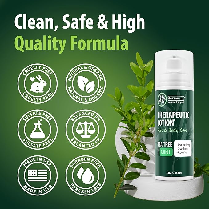 Foot Lotion with Tea Tree Essential Oil for Jock Itch, Athletes Foot, and Dry Cracked Feet Treatment - Athletes Foot Cream with Tea Tree Oil for Toenail - Foot Cream for Dry Cracked Heels