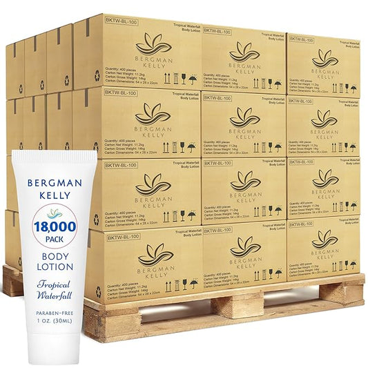 BERGMAN KELLY - Travel Size Lotion - 1 fl oz, 18000 PK, Tropical Waterfall - Delight Your Guests w/Invigorating & Refreshing Body Lotion - Quality Mini & Small Size Guest Hotel Toiletries in Bulk