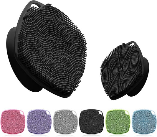 Silicone Body Scrubber with Suction Cup, Gentle Texture Exfoliating Body Scrubber for Men and Women On Sensitive Skin, Build Up Lather, Deep Skin Clean (Body+ Face Scrubber Black)