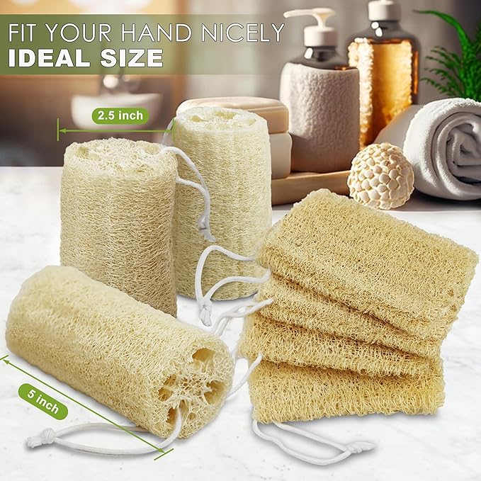 7 Pack Natural Loofah Exfoliating Body Scrubber, 5 Inches Organic Luffa Bath Sponge Exfoliating Shower Body Scrubber for Deep Cleaning & Smooth Skin, Natural Real loofah Sponge for Men & Women