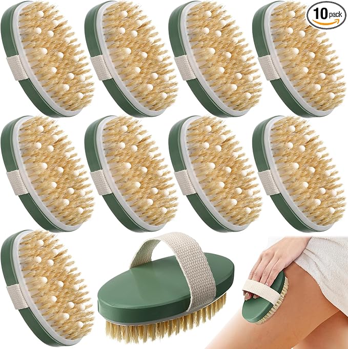 Gejoy 10 Pcs Dry Brushing Body Brush Exfoliating Brush with Massage Nodule Dry Skin Body Scrubber for Shower Bath Back Circulation Improvement Dead Skin Exfoliator (4.92 x 2.56 Inches,Sage Green)