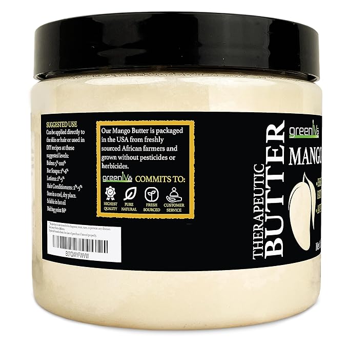 GreenIVe Deodorized Mango Butter Chuncks 100% Pure Raw Unrefined Natural Creamy Skin Hair Moisturizer Hydrating Body Butter Lotion Lip Balm Soap Making DIY Cosmetics Whipped Creams Food Grade 16oz