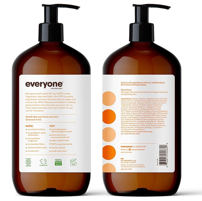 Everyone 2-in-1 Lotion for Hands/Body, 32 ounce (Pack of 2) Citrus and Mint made with Essential Oils for Men and Women
