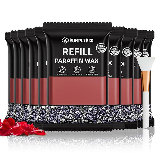 Paraffin Wax for Hand and Feet Refill - 10 Packs Rose Scent Paraffin Wax Refills with Silicone Brush,Skin Moisturizing, Non-Greasy, Easy-Peeling
