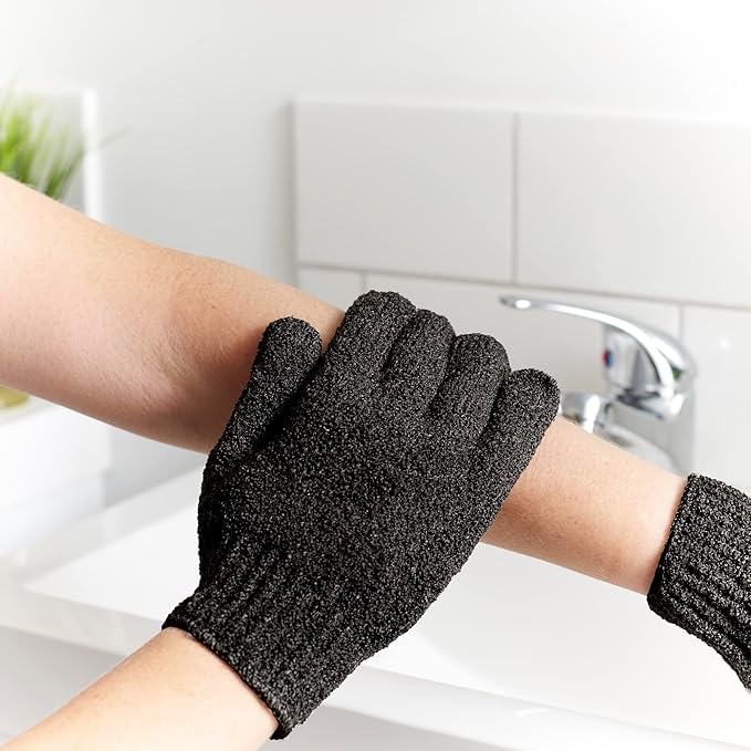Temple Spring Exfoliating Glove, Rayon Bamboo Exfoliating Body Scrubber, Loofah Washcloth, Exfoliate Loofa Shower Scrubber, Body Exfoliator Scrub, Shower Loofah Bath Sponge - Black