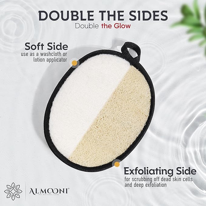 Sturdy Natural Loofah for Men, The Ultimate Men's Loofah Body Scrubber Made with Natural Egyptian Shower luffa Sponge, Bath Shower Sponge lufas for Men - 2 Count (1 Pack) - Black