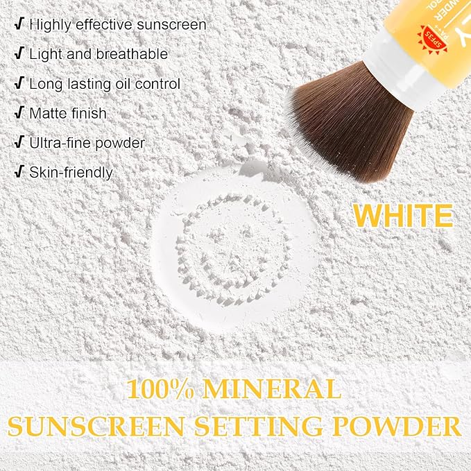 Mineral Sunscreen Setting Powder, SPF 35 Brush Sunscreen Powder for Face & Scalp, Long Lasting Lightweight Breathable, Oil Control Natural Matte Finish (#03 White)