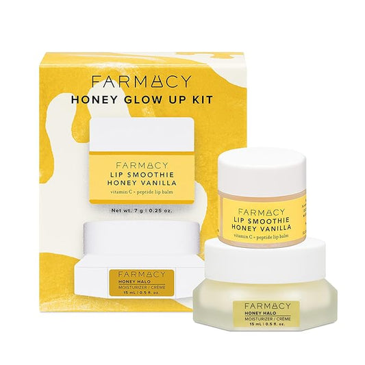 Farmacy Honey Glow Up Gift Set - Includes Honey Halo Ceramide Face Moisturizer + Travel Size Lip Smoothie - Preps & Plumps Skin for Makeup Application (2 Count)