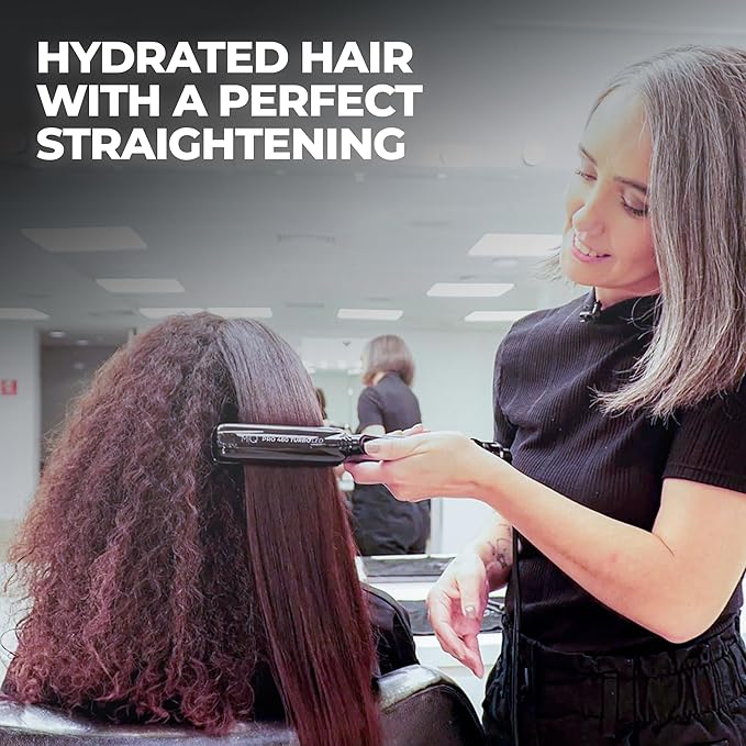 MQ Hair - Professional Titanium Flat Iron 480°F Turbo - Bivolt, Anatomic Design, Ultra-Smooth, Mirror Effect - 3 Passes Needed, Perfect Straightening - Heating Safe Control, Ionized Plates - Black