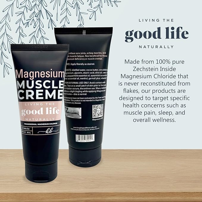Living the Good Life Naturally Magnesium Muscle Cream Transdermal Magnesium Lotion with Blue Emu, Peppermint, Menthol, and Magnesium Chloride for Muscle Recovery - Travel Size, 3.4 oz