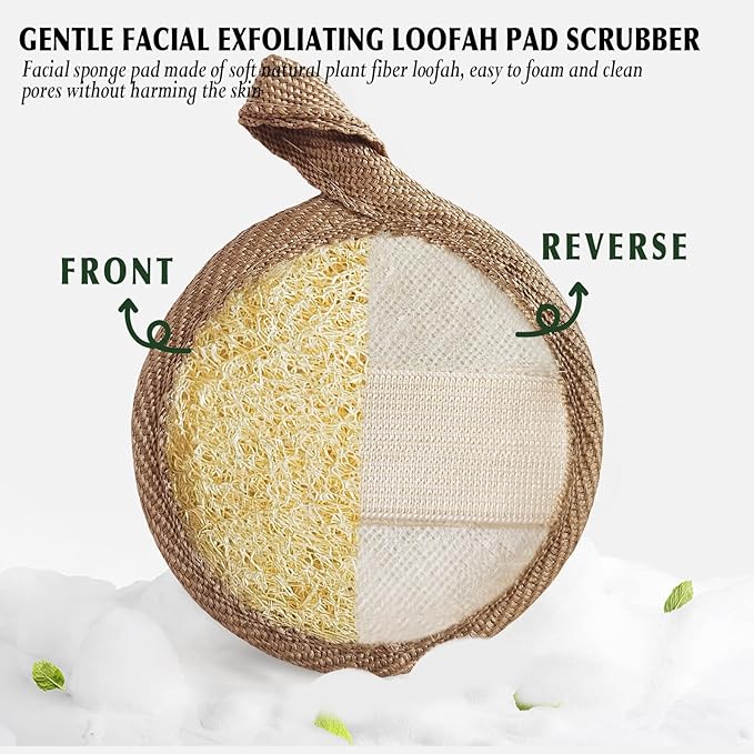 Face Exfoliating Loofah Pad Scrubber, Soft and Easy Foaming Facial Loofah Makeup Remover Sponge（ 4 Pack） Clean Pore and Blackhead Sponge Pad, Brown