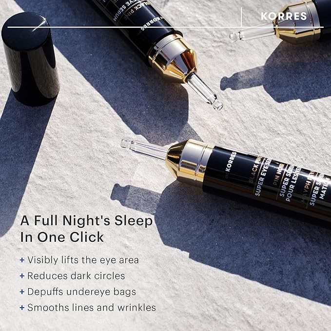 Korres Black Pine 3D Eye-Lift Super Serum, Under Eye Serum for Dark Circles and Puffiness with Black Pine Extract, Collagen Boosting and Lifting Treatment with Precision Applicator, 0.51 Fl Oz