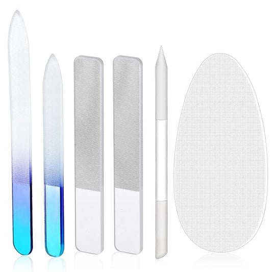 6 Pcs Glass Nail File and Nail Shiner Set Manicure Pedicure Glass File Buffer Cuticle Trimmer Nano Finger Nano Foot Scrubber Callus Remover Foot Care Pedicure Fingernails Toenail