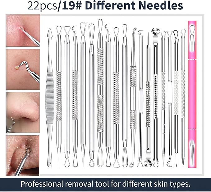 22 Pcs Pimple Popper Tool, Blackhead Remover Acne and Zit Comedone Extractor Kit