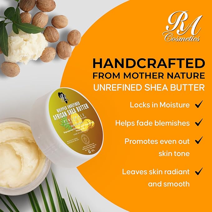 RA COSMETICS Whipped Shea Butter Pineapple - 12oz | 100% Pure & Natural African Shea Butter for Men & Women - Ultimate Handcrafted Moisturizer with Essential Vitamins for Radiant Skin & Luscious Hair