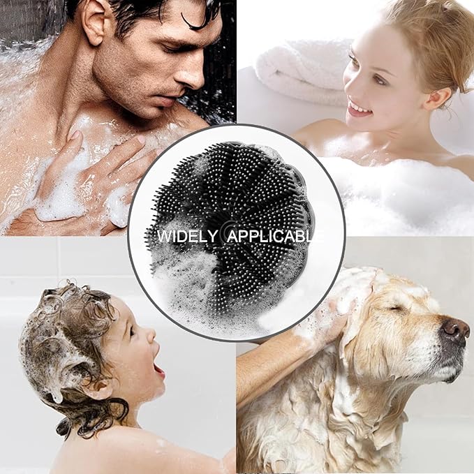 Silicone Body Scrubber Shower Brush, Exfoliating Body Wash Scrubbers for All Skin Types, Ergonomic No-Slip Handle, Body Brush for Showering (Black)