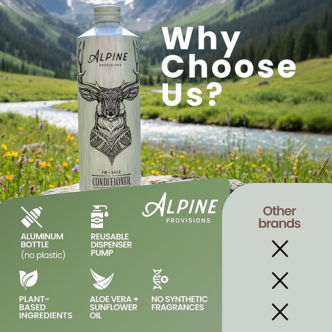 Alpine Provisions Cedar & Sandalwood Organic Conditioner - Natural, Moisturizing, & Strengthening w/Essential Oils, Sunflower oil & Aloe Vera, Vegan, Sulfate - Plant-Based Hair Care - 16.9 FL Oz