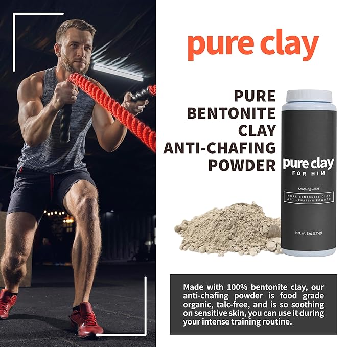All Natural Mens Anti Chafing Powder, Deep Mined Calcium Bentonite Clay, Body, Groin, Arm Pit, Foot, Anti Chaf Powder, Paraben Free, Talc Free, Food Grade Organic, 8 oz