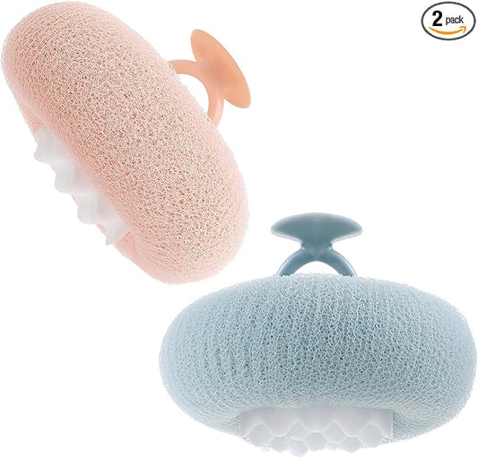 2 Pcs Soft Sunflower Suction Cup Bath Ball Bath Body Brush Exfoliating Mesh Bath Sponge Cleaning Scrubber Bath Sponge Brush with Comfortable Non-Slip Handle
