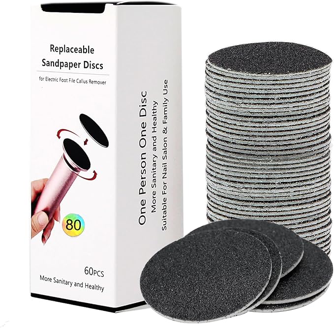 60pcs Replaceable Sandpaper Refill Discs 80 Grit for Electric Foot File Callus Remover Hard Dry Dead Skin Removal (Coarse 80 Grit)