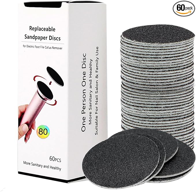 60pcs Replaceable Sandpaper Refill Discs 80 Grit for Electric Foot File Callus Remover Hard Dry Dead Skin Removal (Coarse 80 Grit)