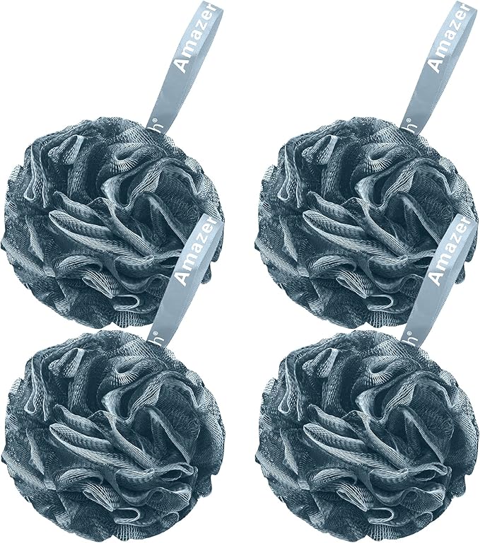 AmazerBath Bath Shower Loofah Sponge 75g/PCS Bath Sponges for Men Exfoliating - Set of 4 Indigo, Large