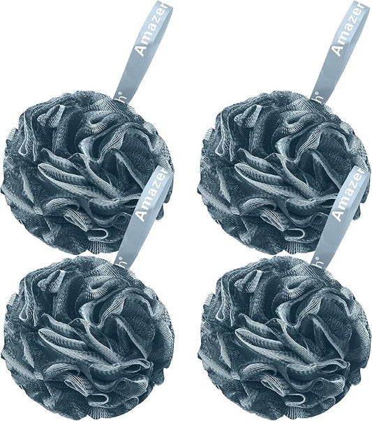 AmazerBath Bath Shower Loofah Sponge 75g/PCS Bath Sponges for Men Exfoliating - Set of 4 Indigo, Large