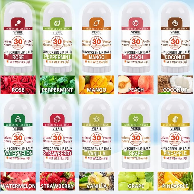 SPF 30 Mini Sunscreen Lip Balm, SPF Lip Balm Bulk 40 Count, Travel Sunscreen with Vitamin E and Coconut Oil- 10 Flavors