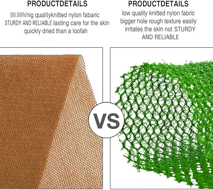 UJFQBH 3 Pieces African Bath Sponge African Net Long Net Bath Sponge Exfoliating Shower Body Scrubber Back Scrubber Skin Smoother,Great for Daily Use (Brown, Blue, Purple)