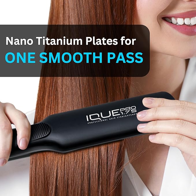 iQUE Flat Iron Hair Straightener & Curler 2-in-1 | Nano Titanium with Ionic Function | Heats in 2 Sec | Adjustable Temp up to 480°F | LCD Display | Dual Styling Tool | Dual Voltage 100-240V | 1.75"