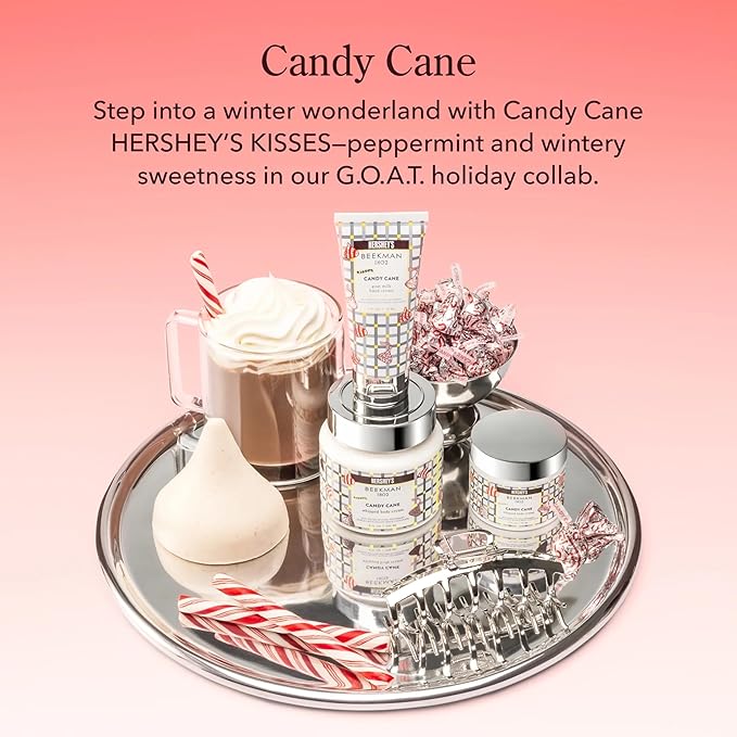 Beekman 1802 x HERSHEY'S Limited Edition KISSES Whipped Body Cream – Moisturizes & Softens Skin with Goat Milk, Mango Seed Butter & Vitamin E – 8 oz – Candy Cane