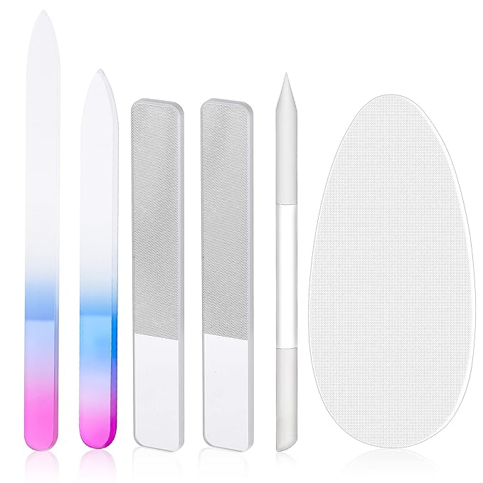 Zhehao 6 Pcs Glass Nail File and Nail Shiner Set Manicure Pedicure Glass File Buffer Cuticle Trimmer Nano Finger Nano Foot Scrubber Callus Remover Foot Care Pedicure Fingernails Toenail (Blue Purple)