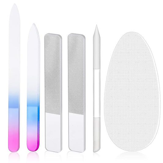 Zhehao 6 Pcs Glass Nail File and Nail Shiner Set Manicure Pedicure Glass File Buffer Cuticle Trimmer Nano Finger Nano Foot Scrubber Callus Remover Foot Care Pedicure Fingernails Toenail (Blue Purple)
