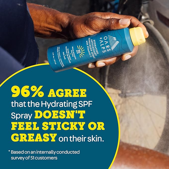 Oars + Alps Sunscreen Spray for Face & Body Spray Sunscreen Infused with Vitamin C & Antioxidants, No White Residue, Water & Sweat Resistant, All Skin Types, Lightweight, Hydrating, SPF 50, 6 Oz, 2pk