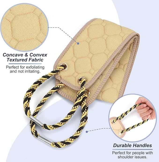 Exfoliating Back Scrubber with Handles, 38.5 Inch Double-Sided Back Exfoliator Body Scrub Towel, Exfoliating Washcloth Bath Tool for Use in Shower, Back Washer to Deep Clean Your Skin for Men & Women