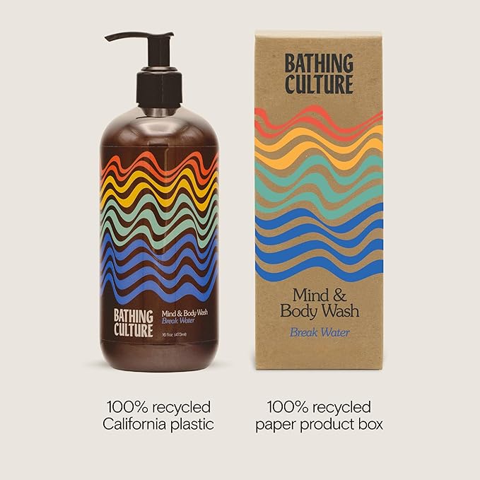 Bathing Culture, Organic Mind + Body Wash, Natural, Biodegradable, Vegan Personal Care, All Natural Organic Body Wash for Women and Men, Recycled Plastic Bottle, 16 oz, Break Water, Holiday Gift Idea