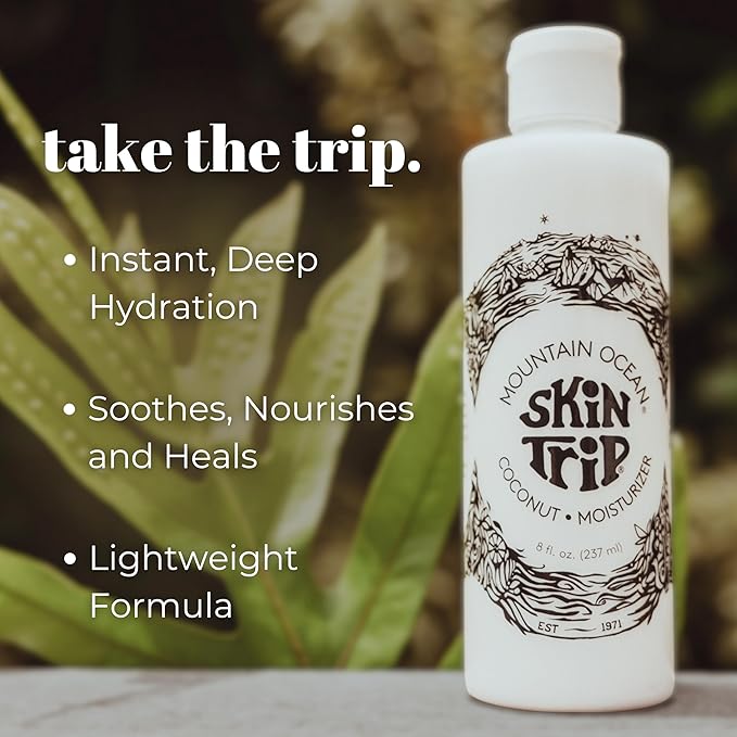 Mountain Ocean Skin Trip Coconut Body Lotion, 8 Oz, Lightweight, Fast Asborbing Moisturizer for Women and Men, with Coconut Oil, Aloe Vera, & Lanolin