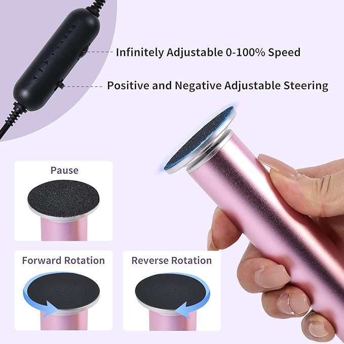 Electric Foot Callus Remover with 120pcs Sandpaper Discs(3 Sizes), Professional 800RPM Aluminum 4.8 Inches Callus Remover for Feet, Stepless Speed Control for Dead Skin (Purple)